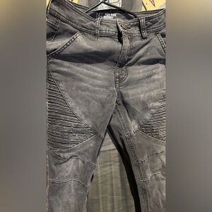 Black High Rise Skinny Ribbed Design Jeans